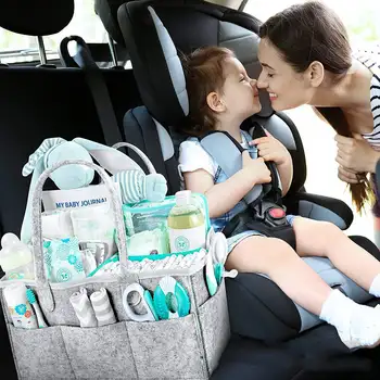 

Foldable Felt Baby Diaper Caddy Organiser Removable Lid Storage Bag Kid Toys Portable Bag Box for Car Travel Changing Table