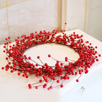 

Artificial Red Berry Wreath Primitive Front Door Wall Decor Festival Garland Door Wreath Artificial Green Leaves Wreath