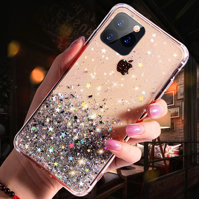 Роскошный блестящий чехол со звездами и блестками для телефона iphone 11 Pro X XR XS MAX 6 s S
