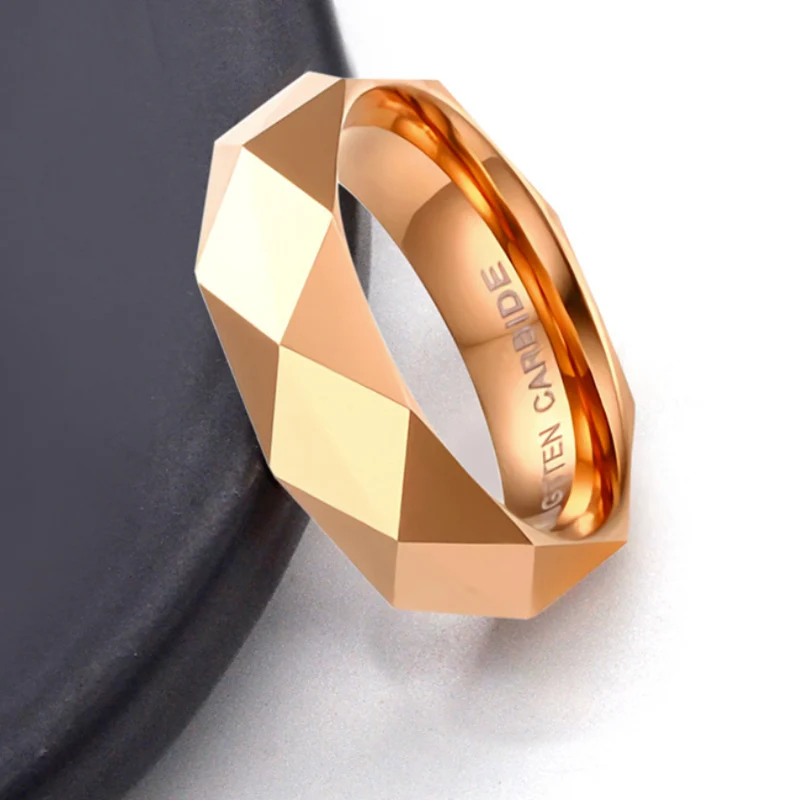 6mm Fashion Tungsten Carbide Steel Men's Ring Rhombus Cut Band Gold Color/Rose Gold Rings for Women Wedding Engagement Ring
