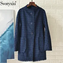 Svoryxiu дизайнерское осенне-зимнее шерстяное комбинированное пальто Верхняя одежда для женщин с длинным рукавом твидовый Плетеный однобортный длинное пальто