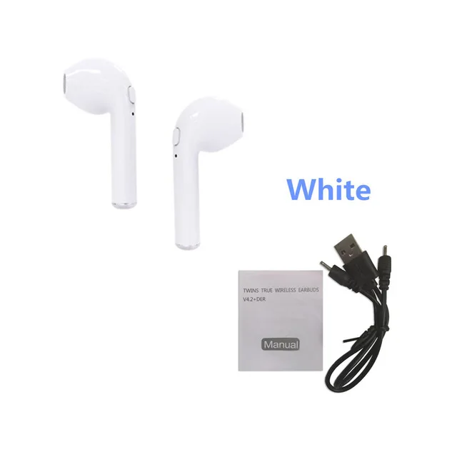 2 white with cable Bluetooth наушники I7s TWS спортивные фитнес беспроводные гарнитуры стерео беспроводные Bluetooth наушники с зарядной коробкой для всех телефонов - Цвет: 2 white with cable