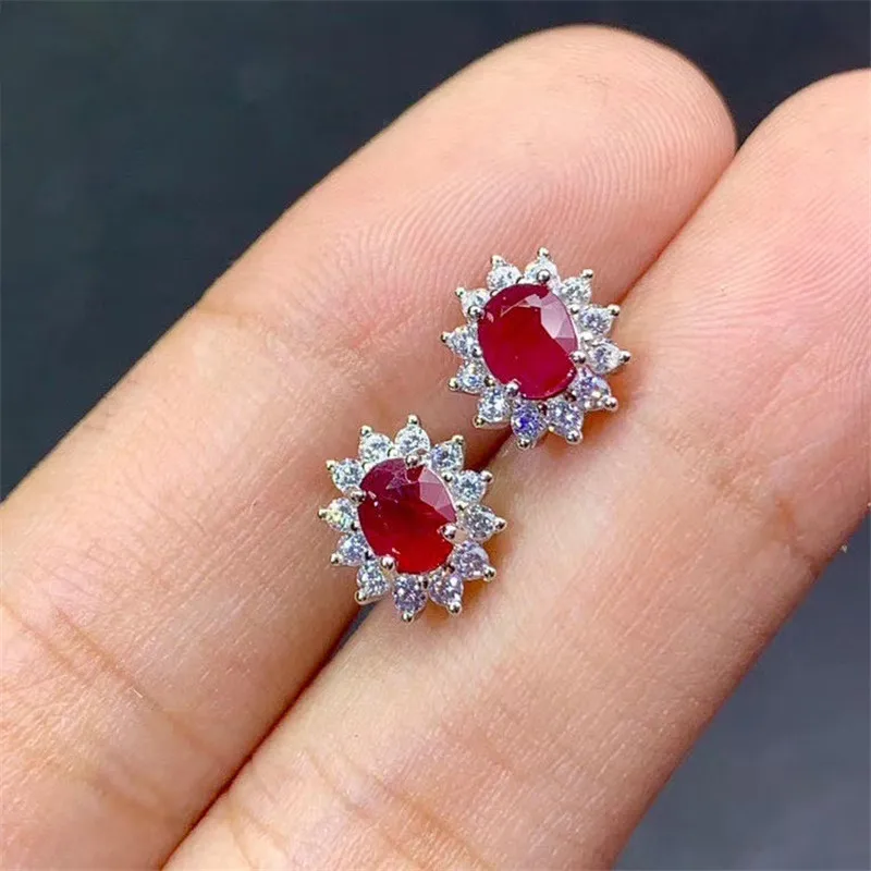 

Xin Yipeng S925 sterling silver plated gold inlaid real natural ruby earrings gemstone jewelry fine engagement gift for women