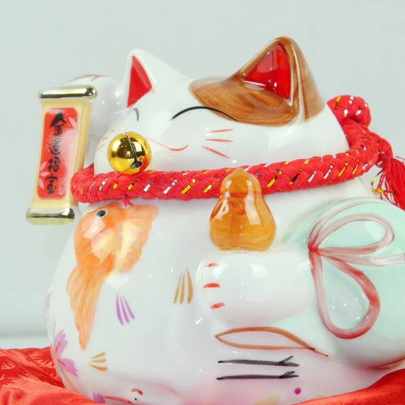 7 дюймов Lucky Cat фарфор Lucky Cat украшение дома фэн-шуй счастливый кот копилка, Рождество, день рождения ремесло подарок