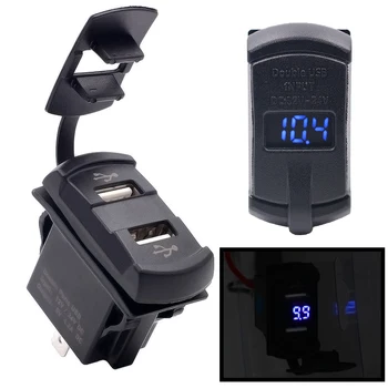 

Hot 1 Pc Dual DC 12V USB Auto Car Boat Socket Rocker Switch Panel with Voltage Voltmeter Blue/Red
