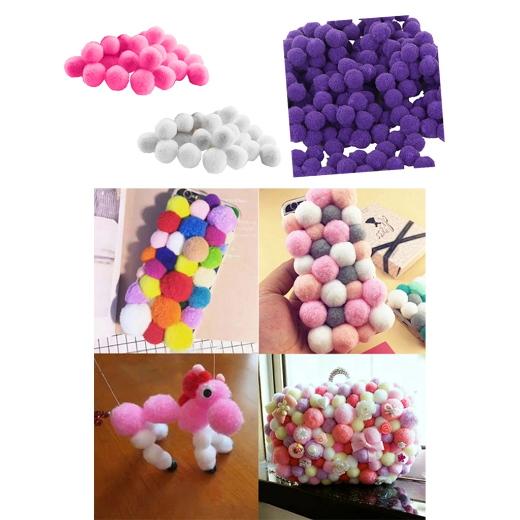 300 Pieces Vibrant Colours Fluffy Small Craft Pompoms White Pink Purple 0.7"