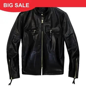 

2020 Black Men American Style J100 Biker's Leather Jacket Plus Size 4XL Genuine Cowhide Autumn Slim Fit Motorcycle Leather Coat