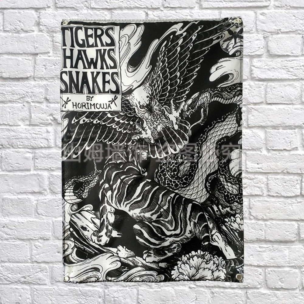 Eagle Tiger Snake Tattoos Poster Scrolls Draperies Curtains Hanging Flags Tattoo Shop Decor Banners Waterproof Art Cloth | Дом и сад