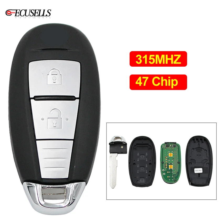 

2 Button OEM Remote Car Key Smart Card Key Fob 315MHZ with 47 Chip ID47 Chip Uncut Blade for Suzuki Swift SX4 Vitara