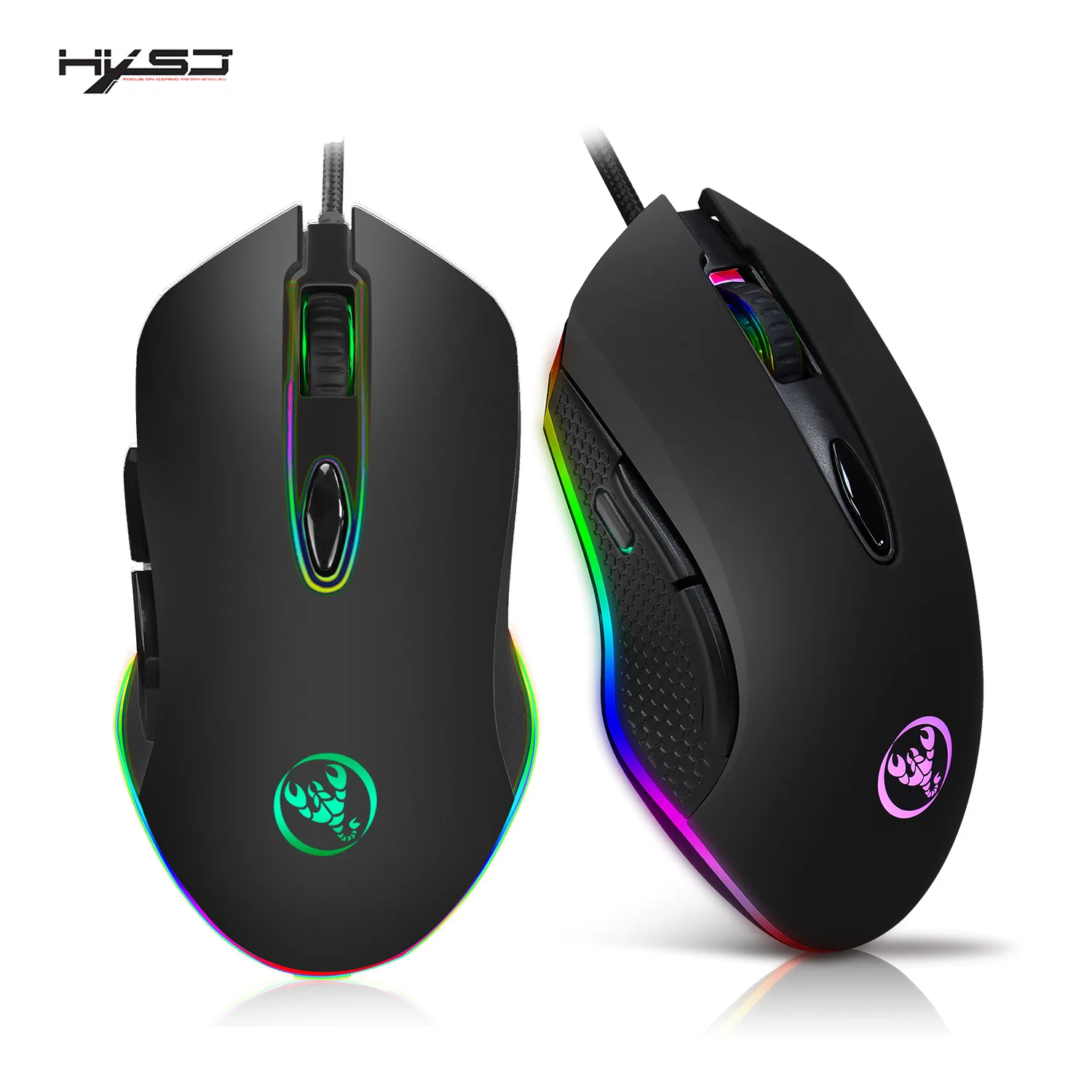 

HXSJ S500 Macro Programming Game Mouse RGB Light Cable Mouse Electric Race 4800DPI Adjustable Desktop Computers Opto-electronic
