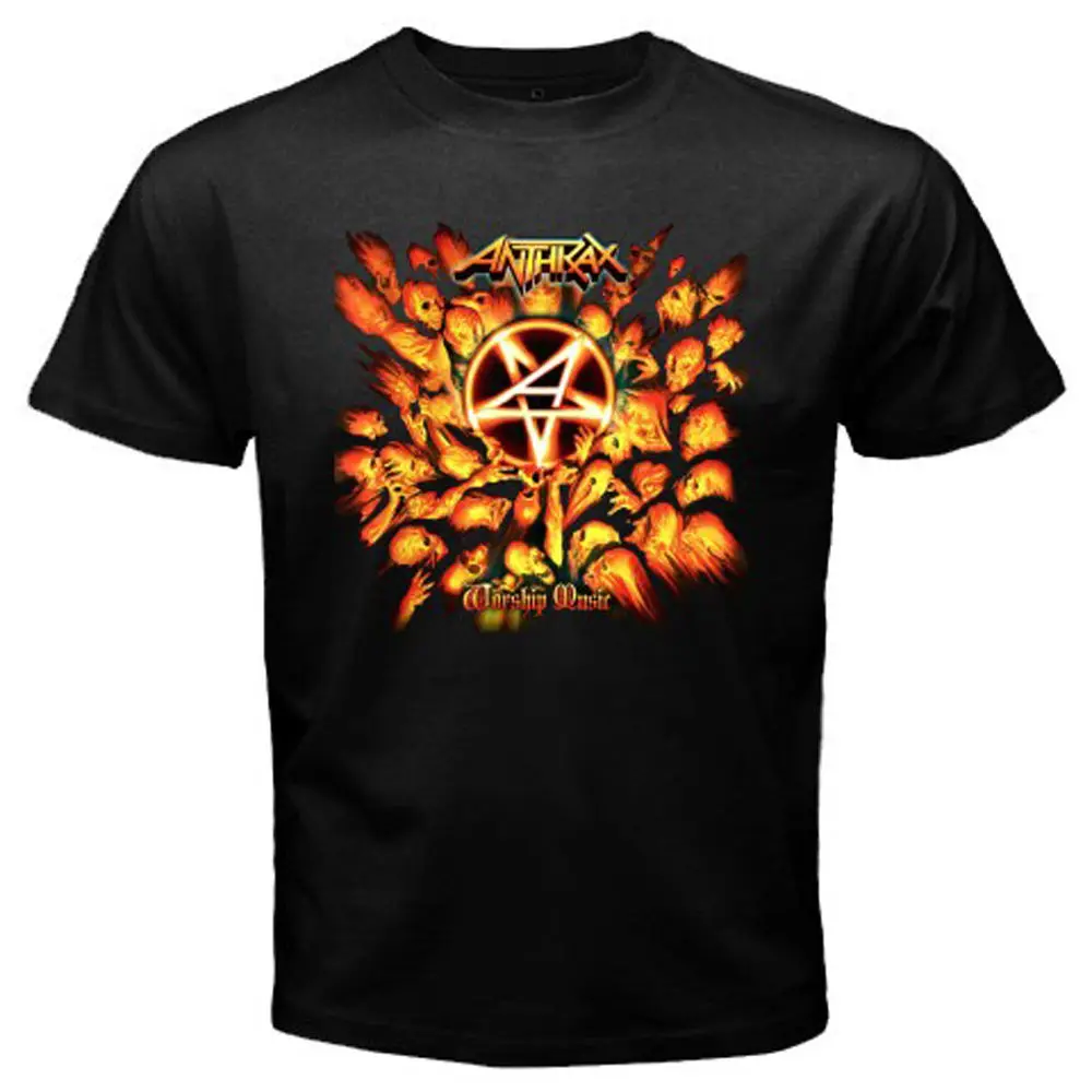New ANTHRAX Worship Music Metal Rock Band Men's Black T-Shirt Size S-3XL Short Sleeve Round Neck T Shirt Promotion |