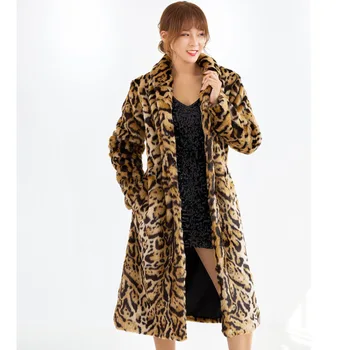 

S-6XL New Leopard Print Imitation Mink Fur Coat Autumn and Winter Clothing Women's Trench Overcoat Thickened Faux Fur Coat