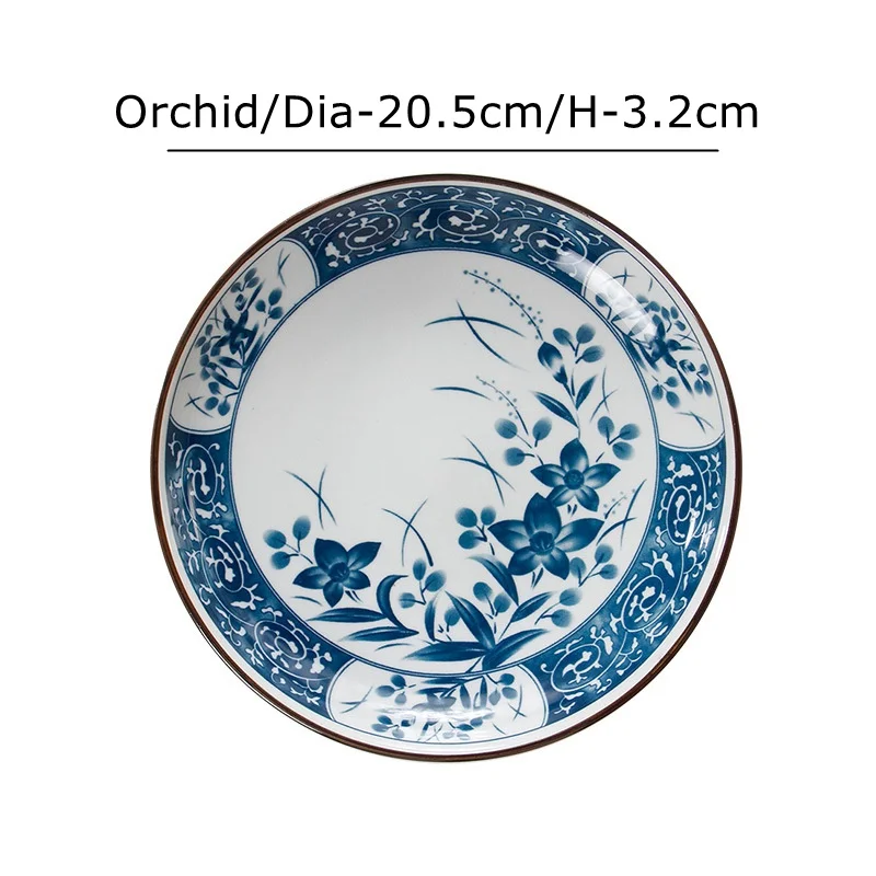 Orchid 8 дюймов японская обеденная тарелка сине-белая керамическая посуда Лотос Орхидея Дизайн столовая посуда стейк блюда из пасты - Цвет: Orchid