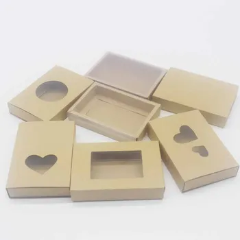 

20pcs/lot new arrival gifts dispaly box kraft paper slide box with window heart jewelry necklace earring ring window box