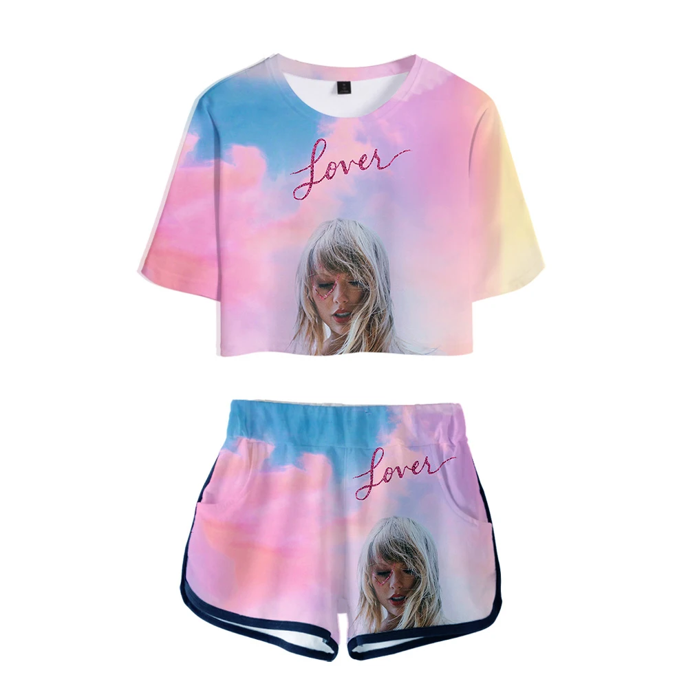 

2019 Taylor New Lover 3D Print Summer sosy sexy Two Pieces sets Women shorts/crop tops Clothes 2019 Hot Sale Sale kpop sets