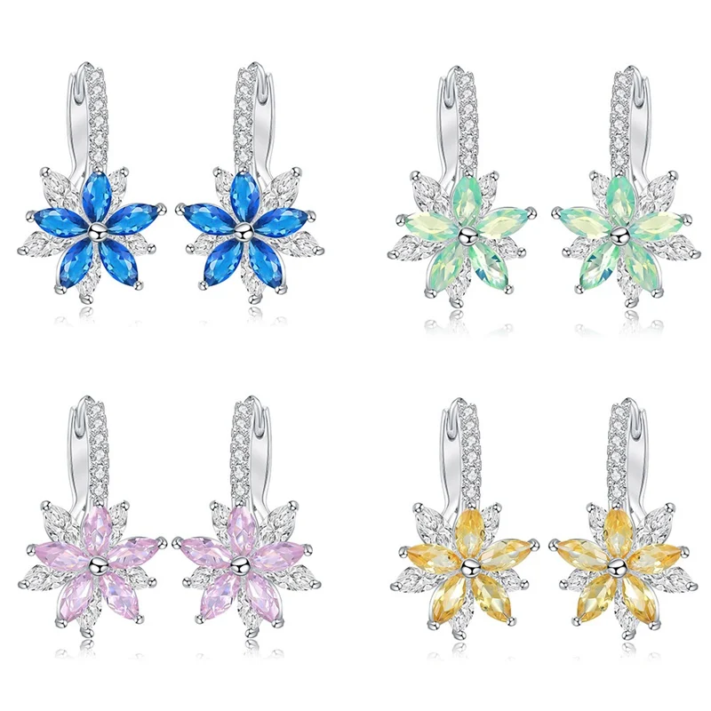 Luxury Ear Stud Earrings For Women Crystal Zircon Flower Earrings Ear Clip Cubic Zircon Charm Flower Stud Earrings Jewelry Gift