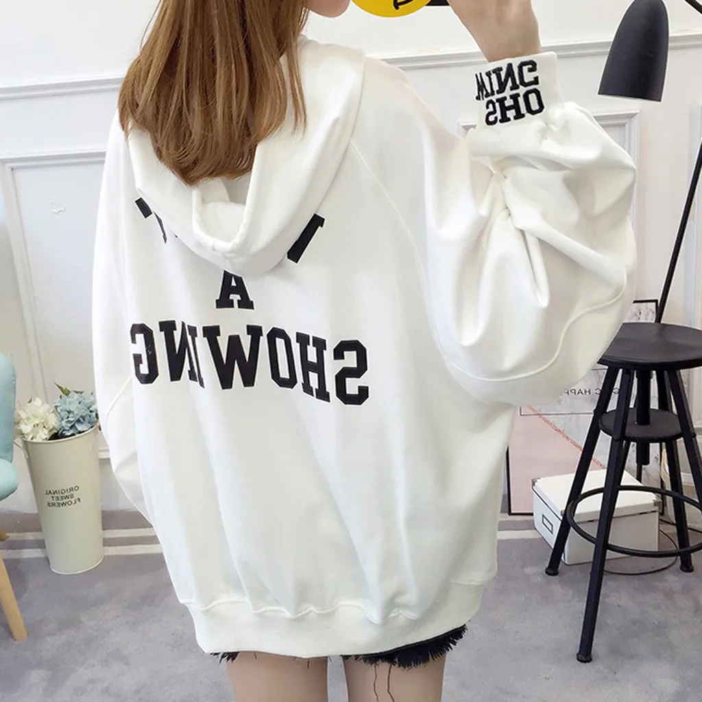 Women Hoody Sweatshirt Kpop Letter Print Long Sleeve Oversized Hoodie Female Loose Japanese Hoodie Hooded Sweatshirts Women#B