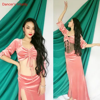 

Women Belly Dance Costume Set Bellydance Training velvet Clothing Competition Outfits Suit Girls Dance Wear Top and skirt