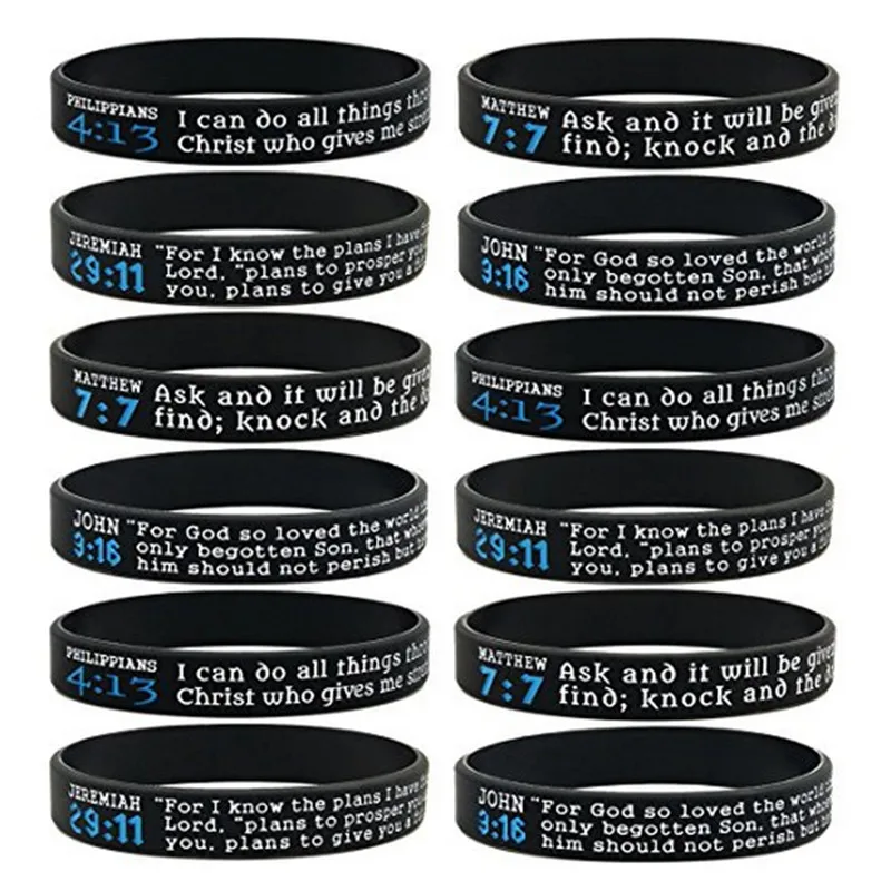 1PCS JESUS Cross Bible Scriptures Christian Religious Philippians JEREMIAH MATTHEW sport silicone RUBBER bracelet wristband