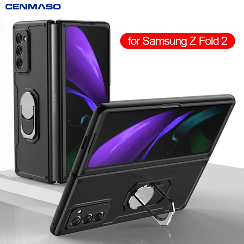 Luxury Ultra thin Case For Samsung galaxy Z Fold 2 5G Case Armor Shockproof Matte Slim Stand Ring Full Protective Back Cover