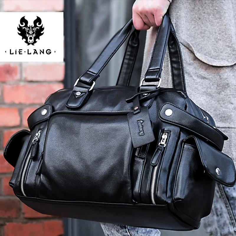 lielang-men's-black-handbag-travel-bag-waterproof-leather-large-capacity-travel-duffle-multifunction-tote-casual-crossbody-bags