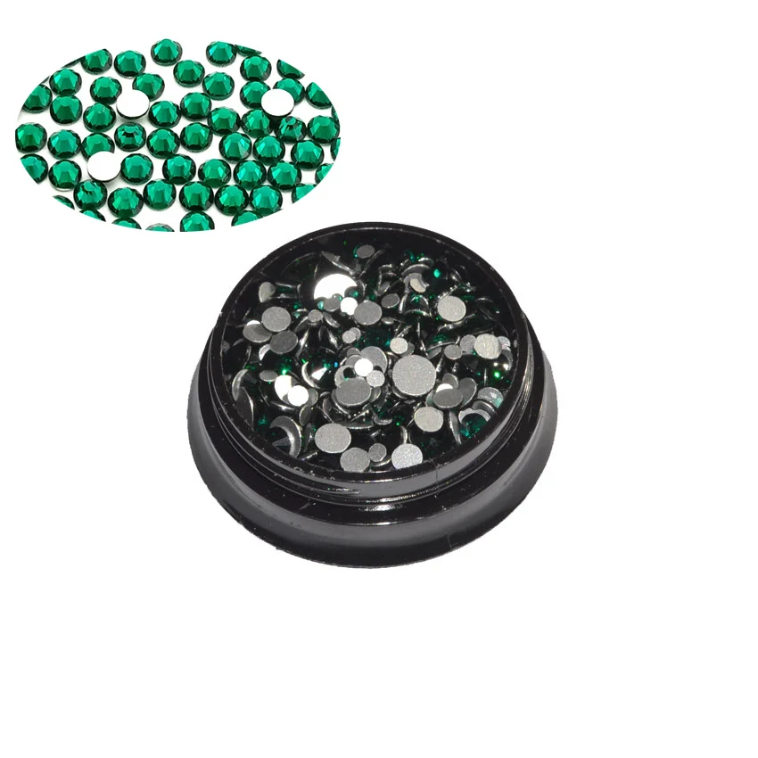 mix 350pcs Dk.Green 1 коробка, кристаллы, стеклянные стразы для ногтей, смешанные размеры, опаловые Стразы с плоской задней поверхностью для ногтей, аксессуары для ногтей, стразы, 3D украшения для ногтей - Цвет: mix 350pcs Dk.Green
