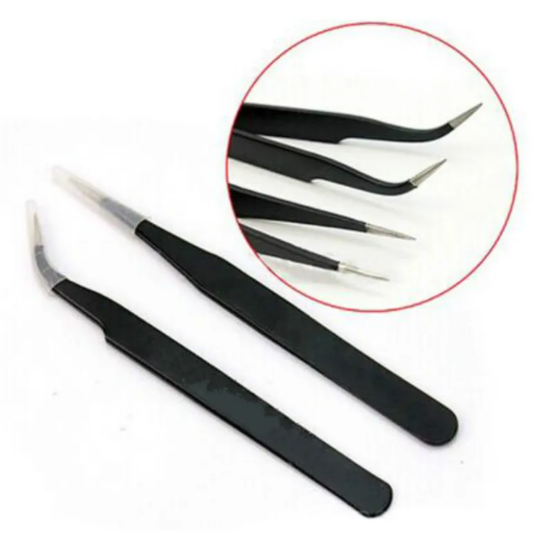 

2 Pcs Stainless Steel Elbow Antistatic Nail Tweezers Nail Rhinestone Paillette Nipper Manicure Decorations Picking Tweezer Clip