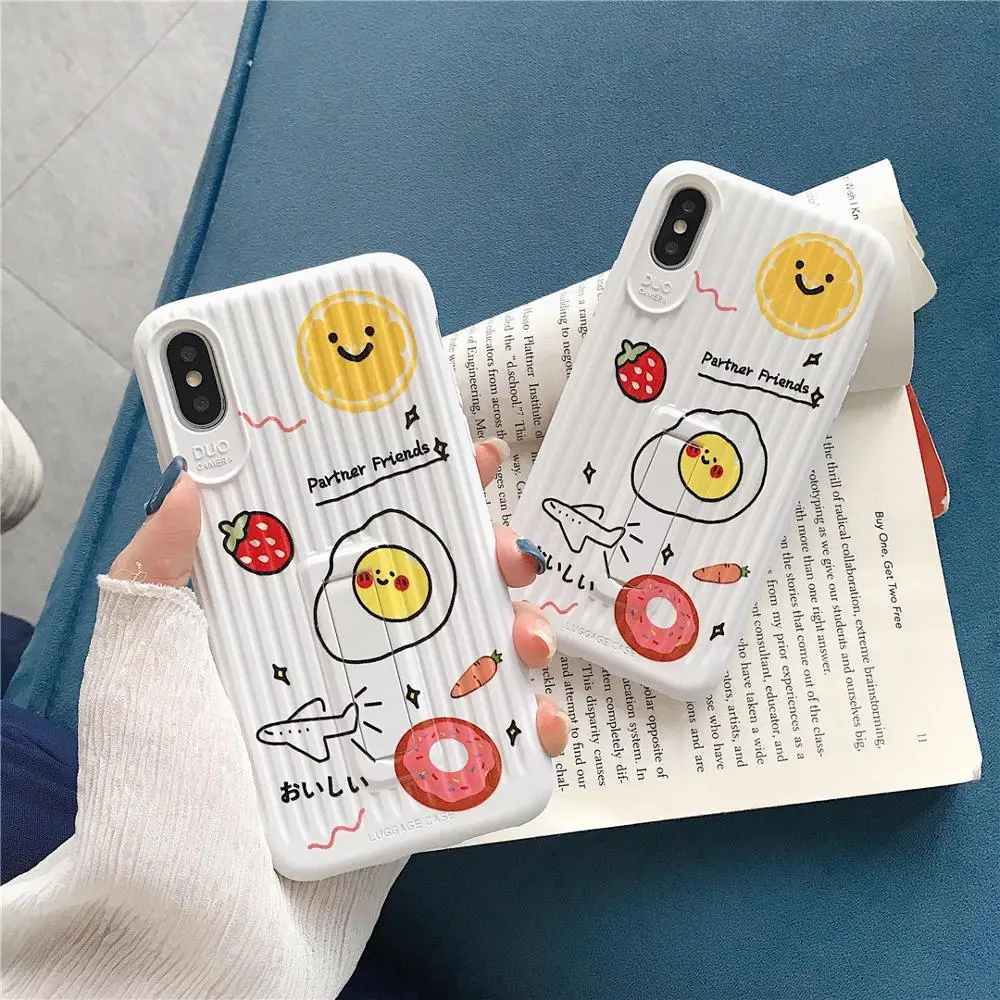 

cute Cartoon Anti-fall trunk Poached egg Strawberry For iphone 6 6S 7 7plus 8 8Plus iphone X XR MAX Case Cover Phone Case