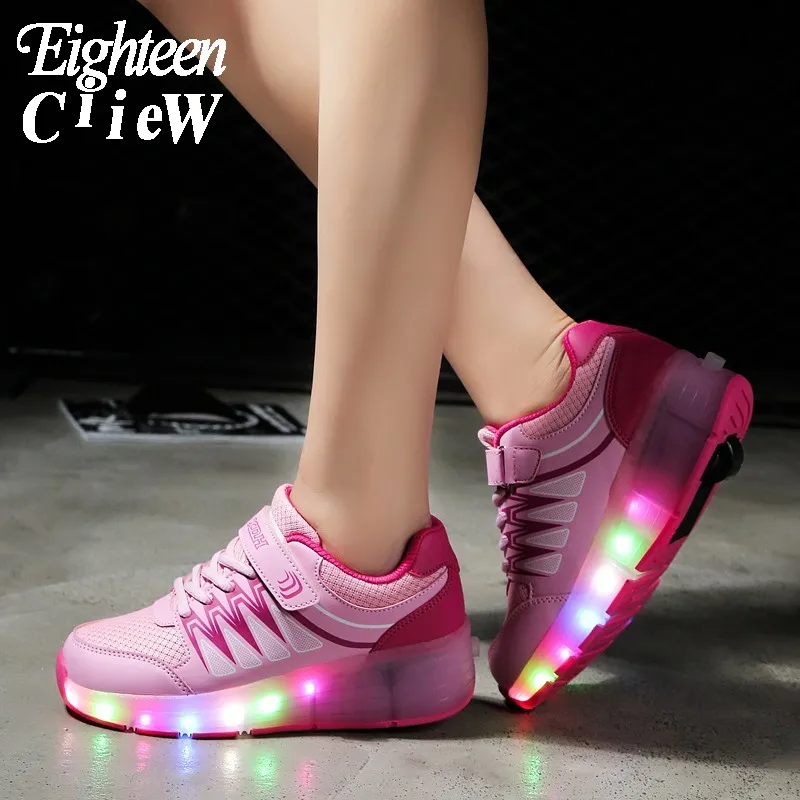 Size 28-40 Kids Led Shoes for Girls USB Rechargeable Glowing Sneakers with and Roller Children LED Light | Детская одежда и обувь