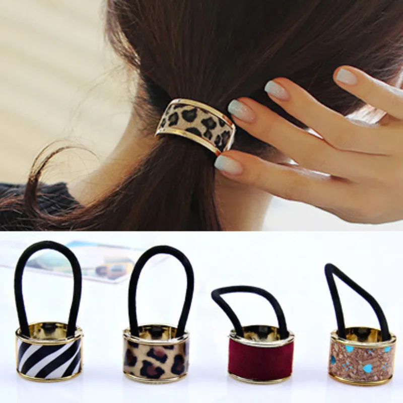 

Fashion Ponytail Hair Band For Women Sexy Leopart Opening Hair Ring Gold Hair Jewelry Accessories High Elastic Hair Band