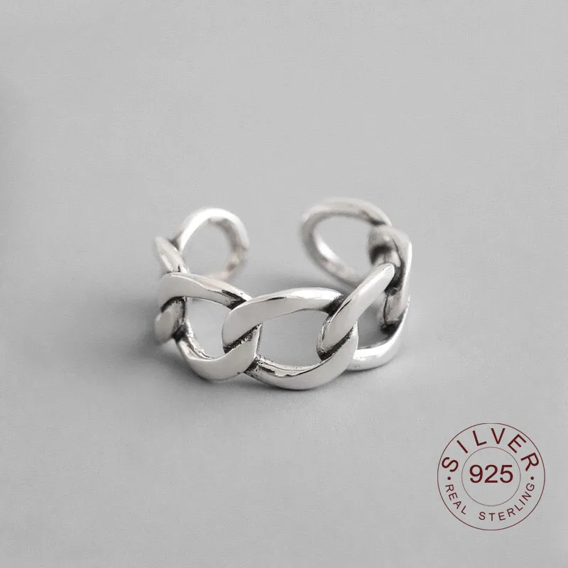 

925 Sterling Silver Opening Ring Big Lock chain antique do the old Ring Vintage Silver Jewelry For Women