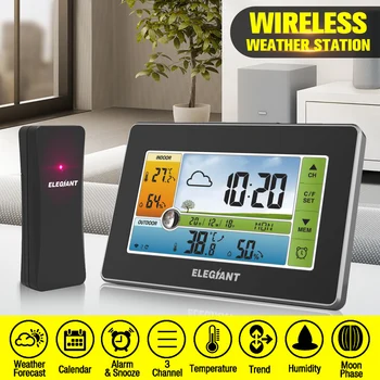 

ELEGIANT LCD Digital Touch Weather Station & Outdoor Sensor Humidity Temperature Instruments 3CH Thermometer Hygrometer