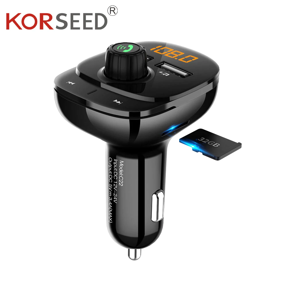 Bluetooth адаптер KORSEED с двумя USB портами и FM радио 3 4 А|MP3-плеер для авто| |