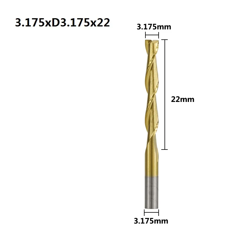 XCAN 10 шт. 0,8-3,175 мм с титановым покрытием 2 флейты плоская Концевая фреза 3,175 мм хвостовик ЧПУ фреза Карбид Концевая фреза - Длина режущей кромки: 3.175xD3.175x22