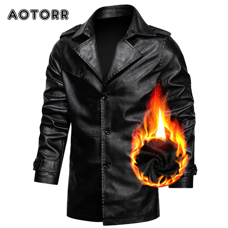 best leather jackets for men Thick Men Leather Jacket Long Overcoat Mens Trench Coat Bussiness Turndown Collar Black Leather Jacket Fashion Clothing 4XL genuine leather motorcycle jackets