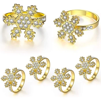 

Christmas Snowflake Napkin Rings Holders for Christmas Dinners Parties, Wedding Adornment, Table Decoration (Gold, 12)