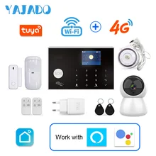 YAJADO Tuya WiFi 4G 3G GSM Alarm System Home Security Burglar Alarm with 433MHz Wireless Detectors&IP Camera APP Remote Control YAJADO Tuya WiFi 4G 3G GSM Alarm System Home Security Burglar Alarm with 433MHz Wireless Detectors&IP Camera APP Remote Control