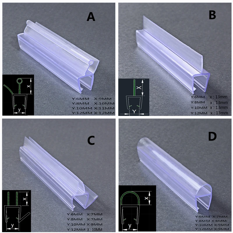 Bath Shower Screen Door Seal Strip for Glass Thickness 6-12mm Seal Gap 10mm U UK 