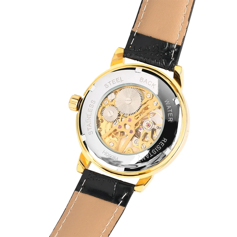 WINNER Top Brand Men's Fashion Tourbillon Moon Phase Semicircle Skeleton Leather Band Automatic Mechanical Men Gold Wrist Watch 2019 2020 2021 2022 (4)