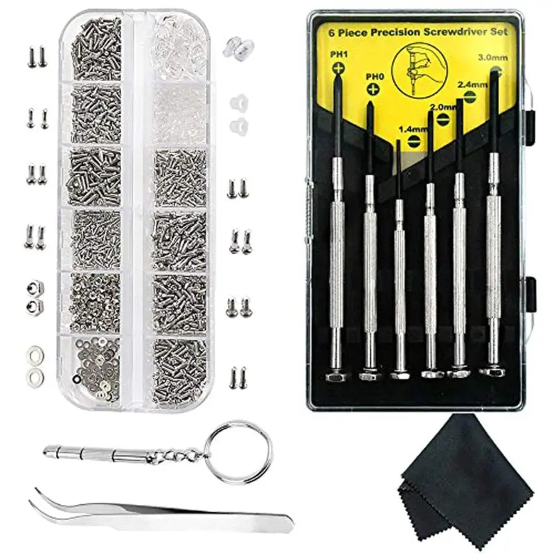 

Small Screws and Nose Pads Set with Screwdrivers Tweezers for Glasses Sunglasses Eyeglass Watch Clock Repair Kit Y1AC