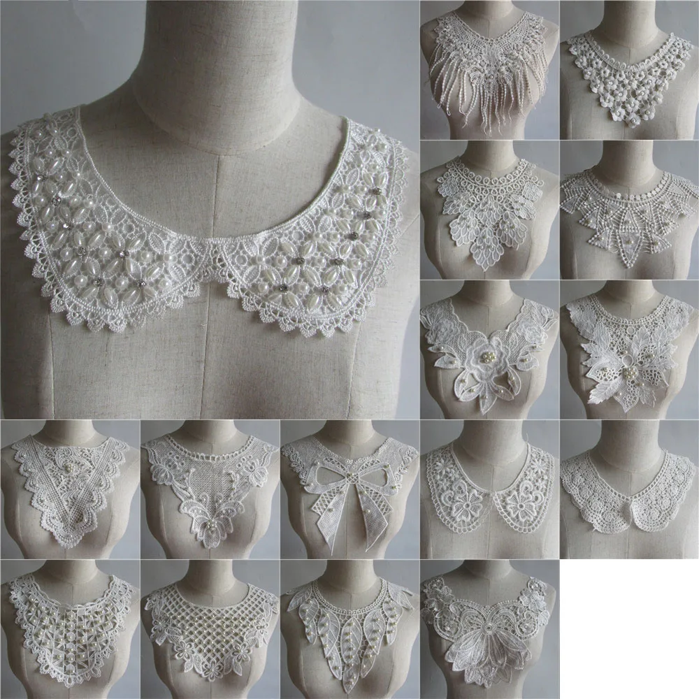 

White ABS Pearl Embroidery Lace Neckline DIY Collar Slim clothes Sewing Applique Edge Neckline Handmade Fabric YL1-YL123
