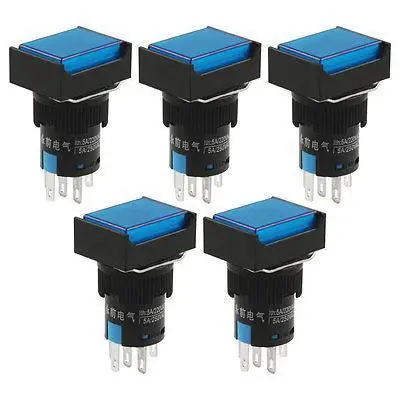 

DC 24V Blue Lamp 1NO 1NC Latching Rectangular Push Button Switch 5 Pcs