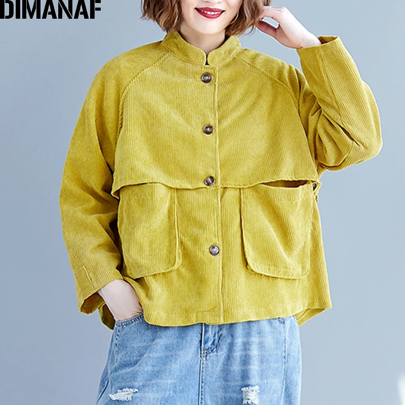 Best  DIMANAF Women Bomber Jacket Coat Big Size Corduroy Thick 2019 Autumn Winter Vintage Female Outerwea