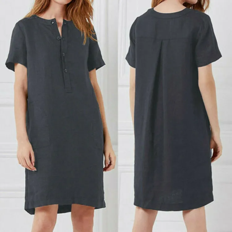 Plus Size Women Cotton Linen Party Dresses Casual Female Summer Vintage Mini Dress Beach Sundress | Женская одежда