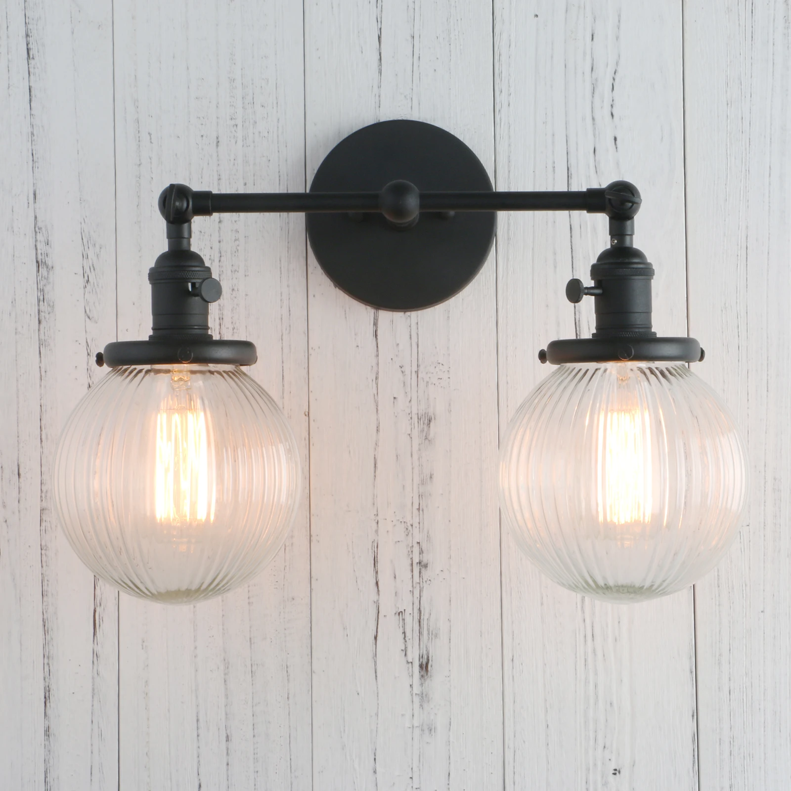 the range wall lights Permo Vintage  with Globe Glass Shade 2 Lights Wall Sconces Double Head Wall Lights with Switch Retro Style Rustic Wall Lamps wall lamps