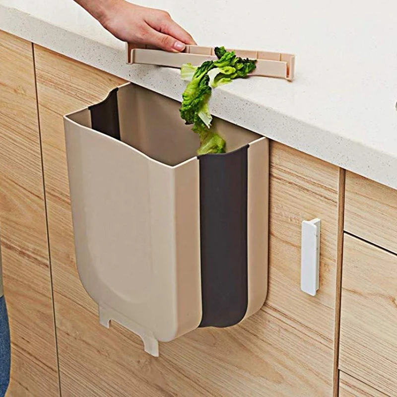 Kitchen Cupboard Back Hanging Trash Can Collapsible Small Garbage Waste Bin for Kitchen Cabinet Door Kitchen Cupboard Back Hanging Trash Can Collapsible Small Garbage Waste Bin for Kitchen Cabinet Door