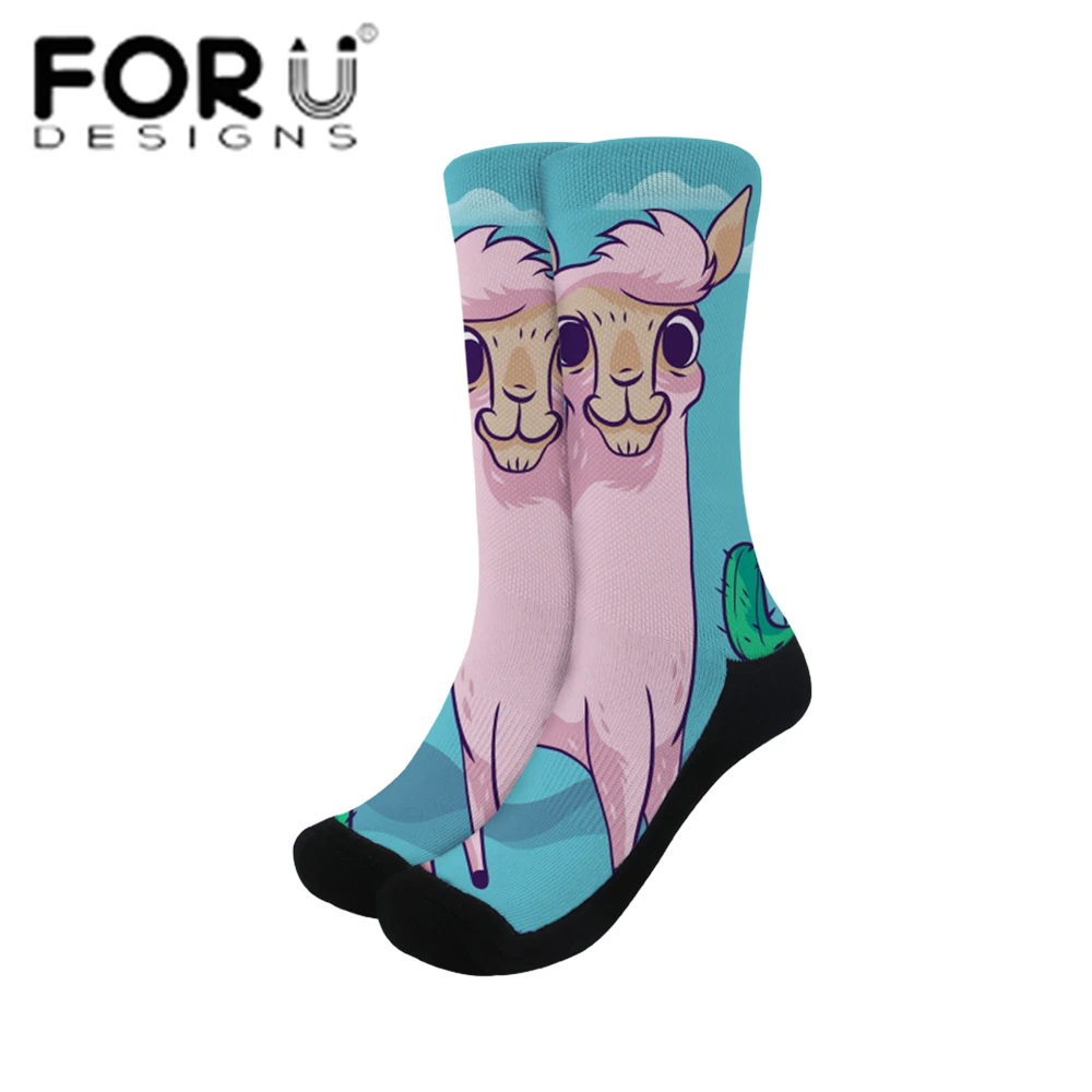 

FORUDESIGNS New Sport Socks Print on demand Alpaca pattern Spring autumn Long thick heated socks Breathable Non-slip socks