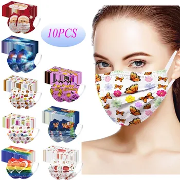 

10pcs Mascarilla Men Women Disposable Breathable Mask Unisex Printed Soft Masks For Adults 3-layer Face Masks Funda Mascarillas