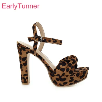 

Hot 2020 Brand New Leopard Brown Beige Women Platform Sandals Vogue Super High Heel Lady Party Shoes Plus Big Size 43
