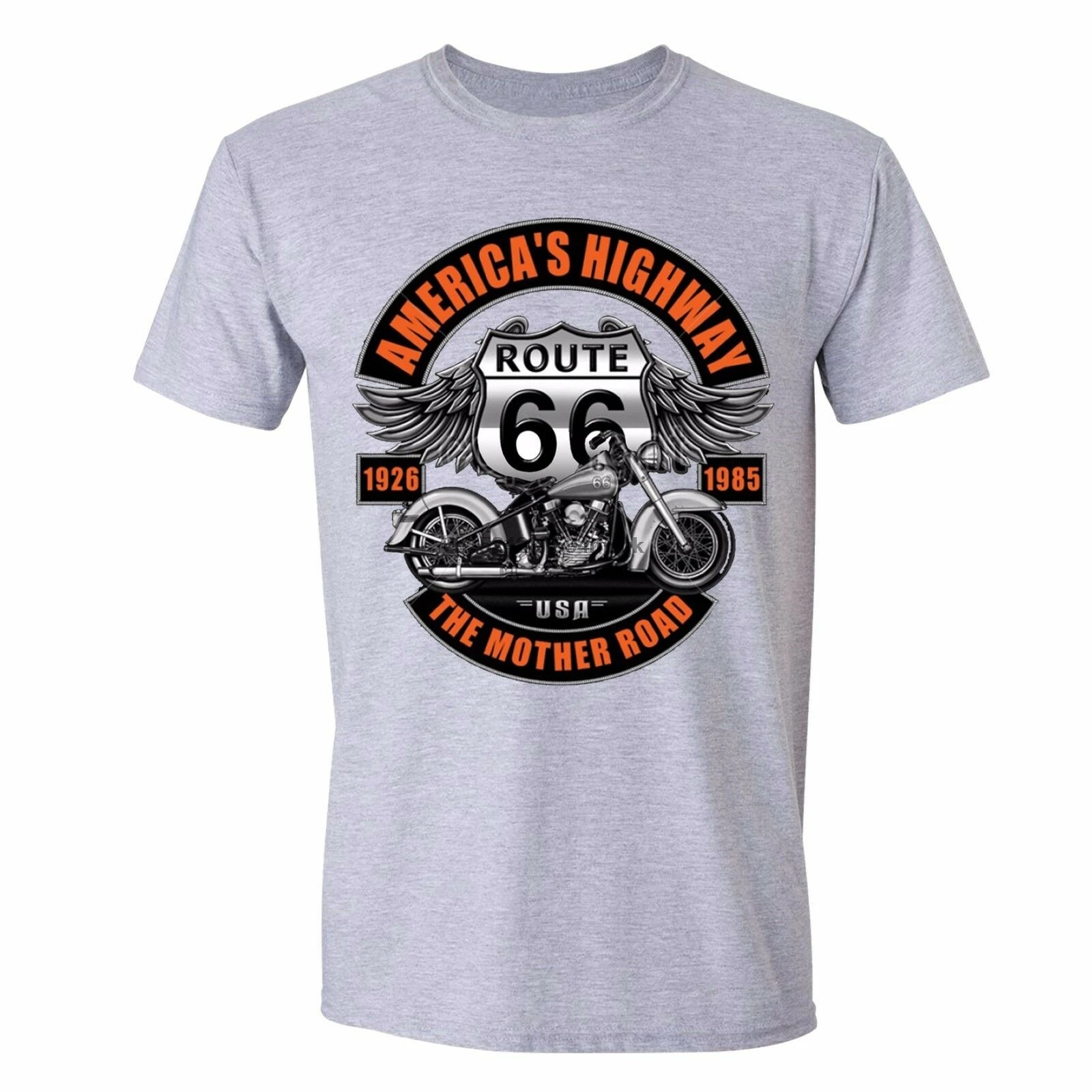 America Highway Route 66 T-shirt Motorcycle USA Mother Road 1926 Shirt Gray | Мужская одежда